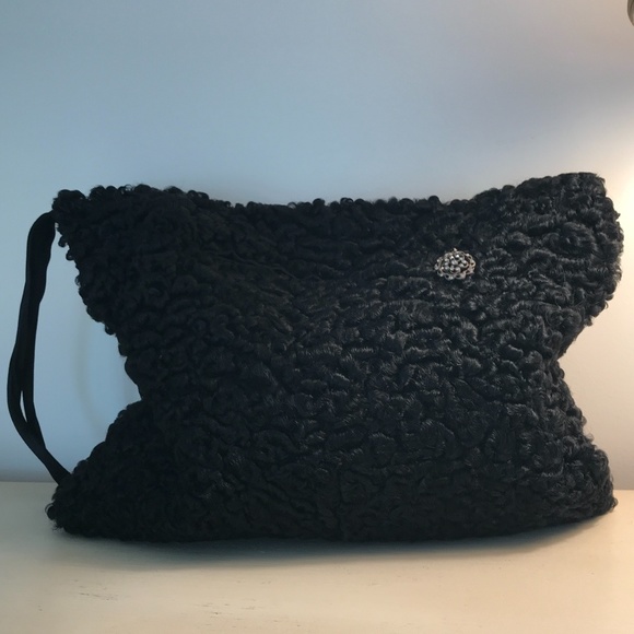 VINTAGE BLACK PERSIAN LAMB HAND MUFF/CLUTCH - Picture 3 of 8